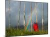 Rainbow and Monks with Praying Flags, Phobjikha Valley, Gangtey Village, Bhutan-Keren Su-Mounted Photographic Print