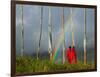 Rainbow and Monks with Praying Flags, Phobjikha Valley, Gangtey Village, Bhutan-Keren Su-Framed Photographic Print