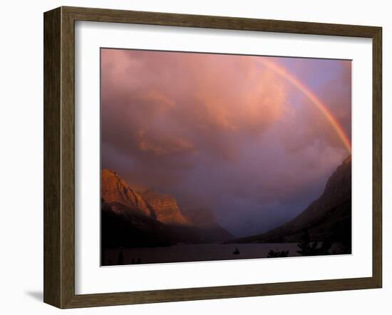 Rainbow and Stormy Sunrise Over St. Mary Lake, Glacier National Park, Montana, USA-Diane Johnson-Framed Photographic Print