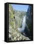 Rainbow and Voringsfossen Waterfall, Hardanger Region, Norway, Scandinavia, Europe-Gavin Hellier-Framed Stretched Canvas