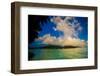 Rainbow Arcing over the Overwater Bungalows, Le Taha'A Resort, Tahiti-Laura Grier-Framed Photographic Print