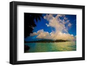 Rainbow Arcing over the Overwater Bungalows, Le Taha'A Resort, Tahiti-Laura Grier-Framed Photographic Print