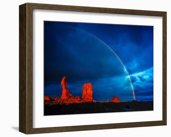 Rainbow at Balanced Rock, Arches National Park, Utah Stormlight at Sunset Entrada Sandstone-Tom Till-Framed Photographic Print