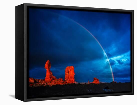 Rainbow at Balanced Rock, Arches National Park, Utah Stormlight at Sunset Entrada Sandstone-Tom Till-Framed Stretched Canvas