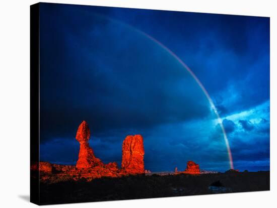 Rainbow at Balanced Rock, Arches National Park, Utah Stormlight at Sunset Entrada Sandstone-Tom Till-Stretched Canvas