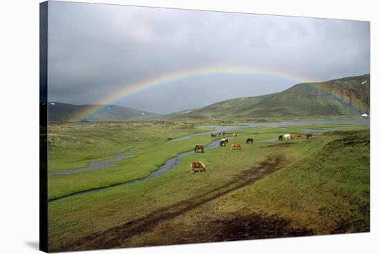 Rainbow at Lake Alftavatn, Fjallabak National Park, Iceland-null-Stretched Canvas