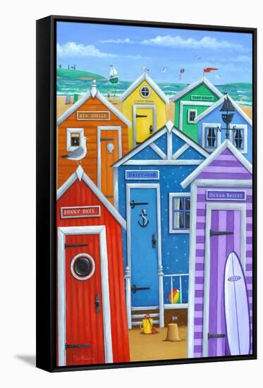 Rainbow Beach Huts-Peter Adderley-Framed Stretched Canvas