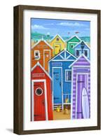 Rainbow Beach Huts-Peter Adderley-Framed Art Print