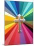 Rainbow Cross-Abstract Graffiti-Mounted Giclee Print