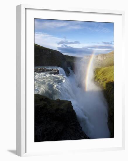 Rainbow Forms as Hvita River Pours over Gullfoss Waterfall, Arnessysla County, Iceland-Paul Souders-Framed Photographic Print