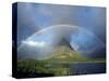 Rainbow Hangs over Grinnel Point, Glacier National Park, Montana, USA-Janis Miglavs-Stretched Canvas