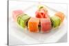 Rainbow Maki Sushi - Roll with Eel and Cream Cheese Inside. Tuna, Salmon and Avocado Outside-svry-Stretched Canvas