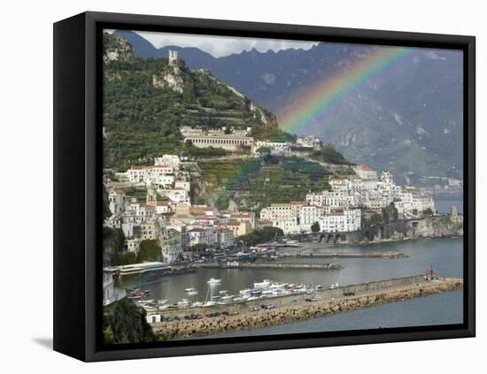 Rainbow over a Town, Almafi, Amalfi Coast, Campania, Italy-null-Framed Stretched Canvas