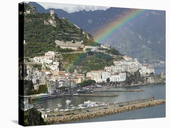 Rainbow over a Town, Almafi, Amalfi Coast, Campania, Italy-null-Stretched Canvas