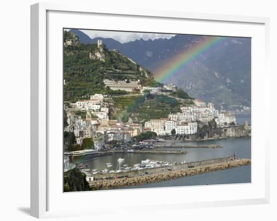 Rainbow over a Town, Almafi, Amalfi Coast, Campania, Italy-null-Framed Photographic Print