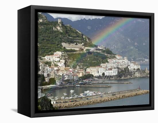 Rainbow over a Town, Almafi, Amalfi Coast, Campania, Italy-null-Framed Stretched Canvas