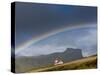 Rainbow over Church, Vik, Iceland-Peter Adams-Stretched Canvas