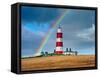 Rainbow over Happisburgh Light House, Norfolk, UK-Ernie Janes-Framed Stretched Canvas