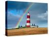 Rainbow over Happisburgh Light House, Norfolk, UK-Ernie Janes-Stretched Canvas