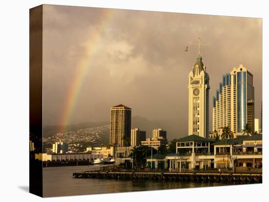 Rainbow Over Honolulu, Hawaii, USA-Savanah Stewart-Stretched Canvas