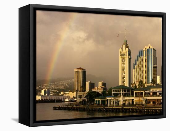 Rainbow Over Honolulu, Hawaii, USA-Savanah Stewart-Framed Stretched Canvas