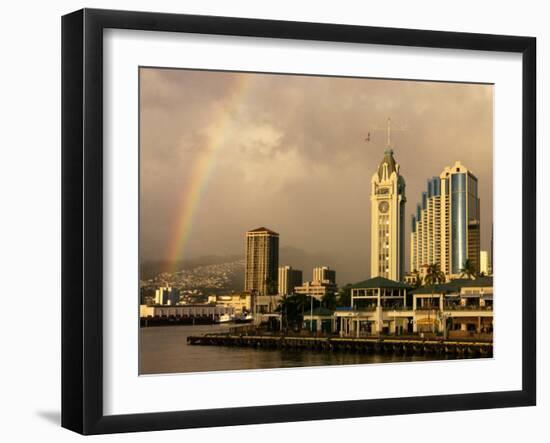 Rainbow Over Honolulu, Hawaii, USA-Savanah Stewart-Framed Photographic Print