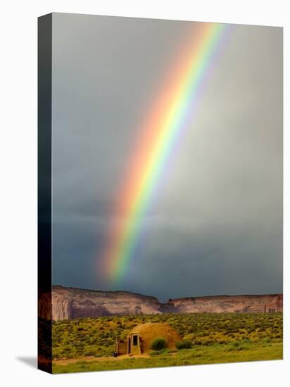 Rainbow over Navajo Hogan, Monument Valley Navajo Tribal Park, Utah, USA-Charles Crust-Stretched Canvas