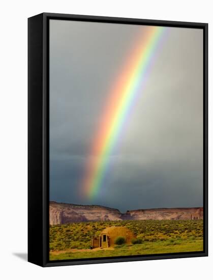 Rainbow over Navajo Hogan, Monument Valley Navajo Tribal Park, Utah, USA-Charles Crust-Framed Stretched Canvas