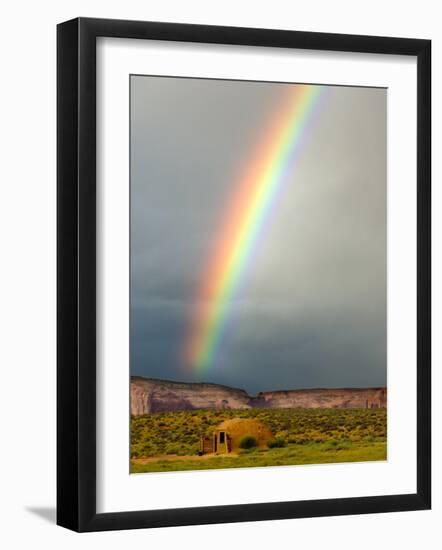 Rainbow over Navajo Hogan, Monument Valley Navajo Tribal Park, Utah, USA-Charles Crust-Framed Photographic Print