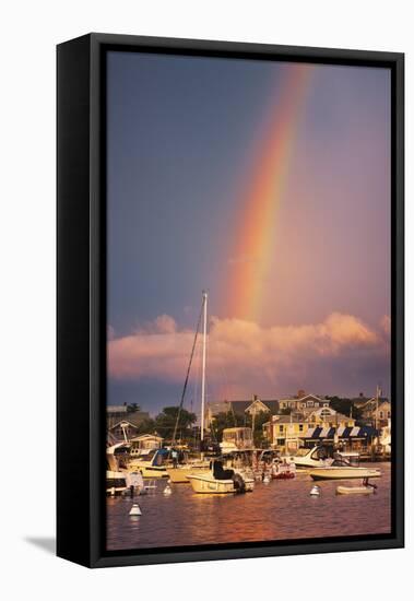 Rainbow over Oaks Bluffs on Martha's Vineyard-Jon Hicks-Framed Stretched Canvas