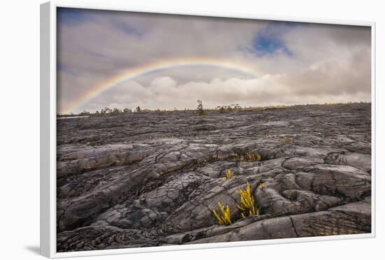 Rainbow over Old Lava Field, Hawaii Volcanoes NP, Hawaii, USA-Jaynes Gallery-Framed Photographic Print