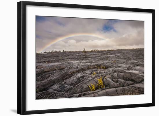 Rainbow over Old Lava Field, Hawaii Volcanoes NP, Hawaii, USA-Jaynes Gallery-Framed Photographic Print