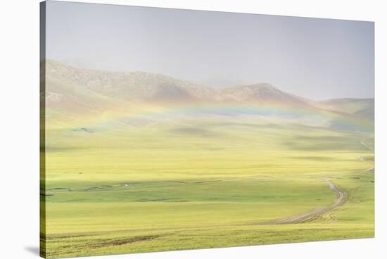 Rainbow over the green Mongolian steppe, Ovorkhangai province, Mongolia, Central Asia, Asia-Francesco Vaninetti-Stretched Canvas