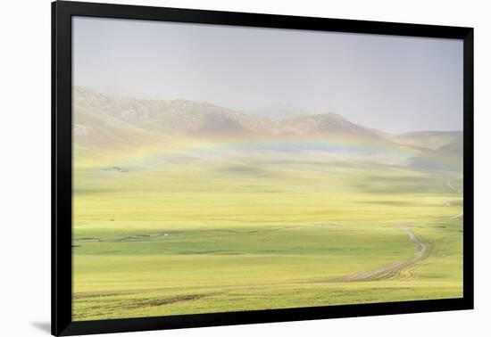 Rainbow over the green Mongolian steppe, Ovorkhangai province, Mongolia, Central Asia, Asia-Francesco Vaninetti-Framed Photographic Print