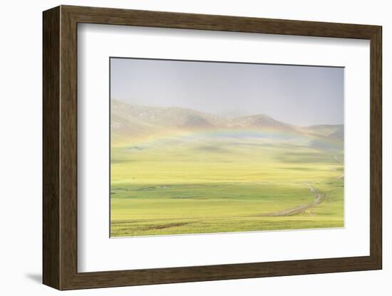 Rainbow over the green Mongolian steppe, Ovorkhangai province, Mongolia, Central Asia, Asia-Francesco Vaninetti-Framed Photographic Print