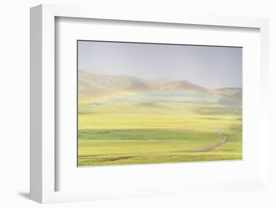 Rainbow over the green Mongolian steppe, Ovorkhangai province, Mongolia, Central Asia, Asia-Francesco Vaninetti-Framed Photographic Print