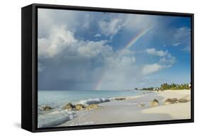 Rainbow over world famous Grace Bay beach, Providenciales, Turks and Caicos, Caribbean-Michael Runkel-Framed Stretched Canvas