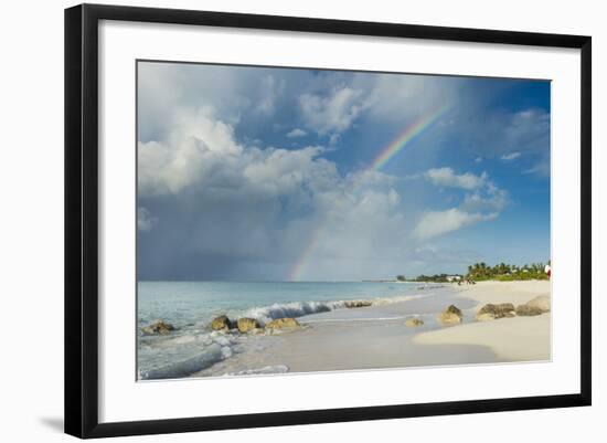 Rainbow over world famous Grace Bay beach, Providenciales, Turks and Caicos, Caribbean-Michael Runkel-Framed Photographic Print