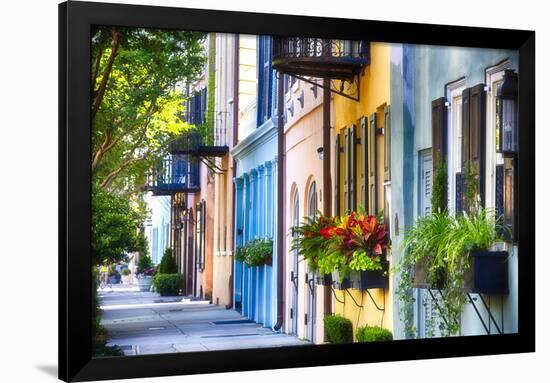 Rainbow Row I, Charleston South Carolina-George Oze-Framed Premium Photographic Print