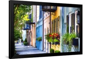 Rainbow Row I, Charleston South Carolina-George Oze-Framed Premium Photographic Print