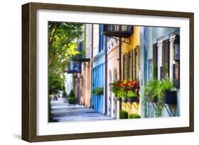 Rainbow Row I, Charleston South Carolina-George Oze-Framed Premium Photographic Print