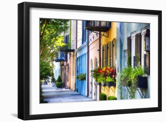 Rainbow Row I, Charleston South Carolina-George Oze-Framed Premium Photographic Print