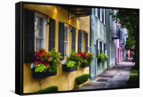 Rainbow Row II, Charleston South Carolina-George Oze-Framed Stretched Canvas