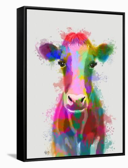 Rainbow Splash Cow-Fab Funky-Framed Stretched Canvas