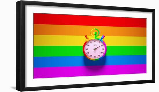 Rainbow Sports Stopwatch Gay Pride Time Clock Timer Equality Rainbow Inclusive Flag Background LGB-Paul Campbell-Framed Photographic Print