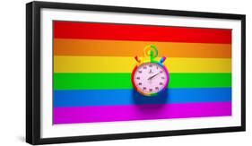 Rainbow Sports Stopwatch Gay Pride Time Clock Timer Equality Rainbow Inclusive Flag Background LGB-Paul Campbell-Framed Photographic Print