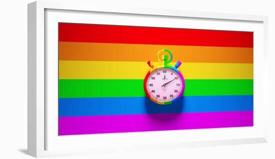 Rainbow Sports Stopwatch Gay Pride Time Clock Timer Equality Rainbow Inclusive Flag Background LGB-Paul Campbell-Framed Photographic Print