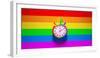 Rainbow Sports Stopwatch Gay Pride Time Clock Timer Equality Rainbow Inclusive Flag Background LGB-Paul Campbell-Framed Photographic Print