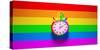 Rainbow Sports Stopwatch Gay Pride Time Clock Timer Equality Rainbow Inclusive Flag Background LGB-Paul Campbell-Stretched Canvas