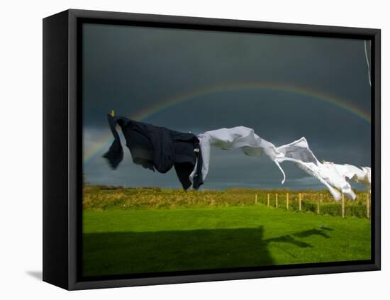 Rainbow, Stormy Sky and Clothes Line, Bunmahon, County Waterford, Ireland-null-Framed Stretched Canvas